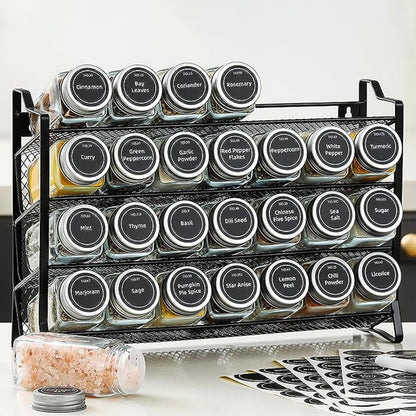 4 Tier Carbon Steel Spice Rack with Optional 28 Jars Labels