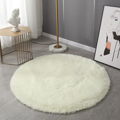 Round Plush Area Rug Soft Fluffy Non Slip Carpet-Beige