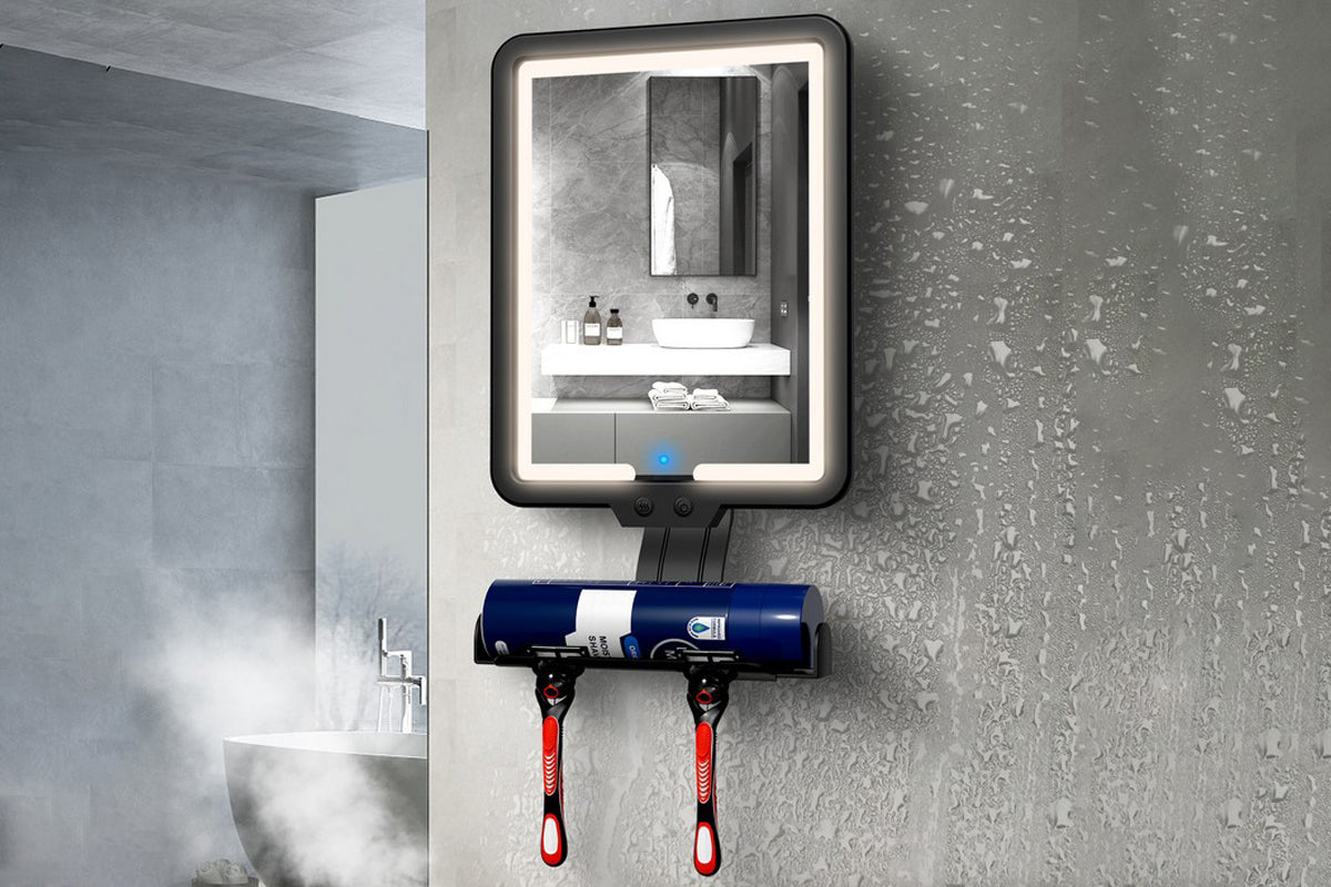 Lighted Shower Mirror Fogless for Shaving 3 Color Modes Dimming Shower Mirror-Black