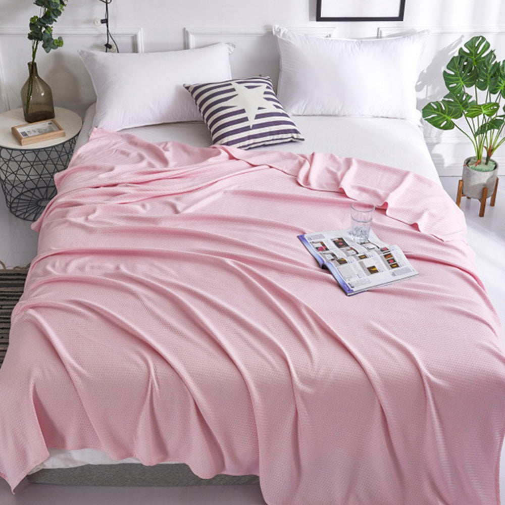 Breathable Summer Blanket Waffle Throw Blanket Air Conditioning Blanket Light Pink