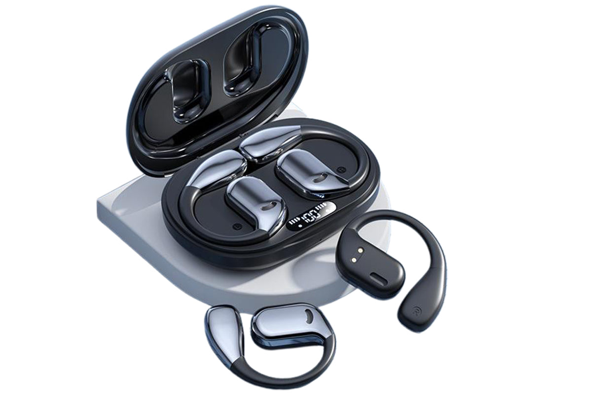 Bluetooth 5.4 Headphones TWS HiFi Stereo Earbuds Over Ear Ear Buds IP6 Waterproof Wireless Earphones LED Display Headset for Gym-Black