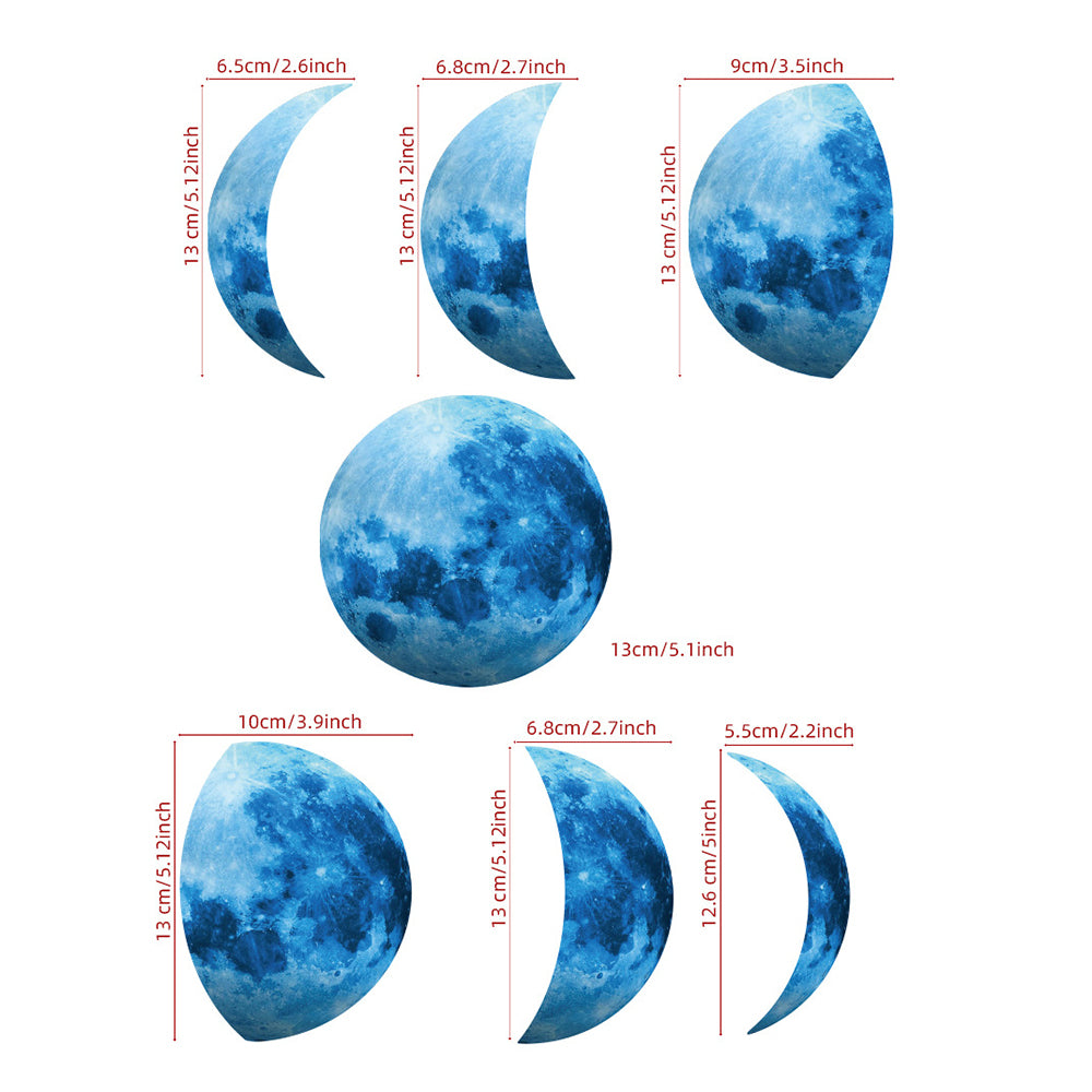 Set of Glow in The Dark Moon Wall Decals Luminous Space Planet Moon Phases Wall Sticker -Blue