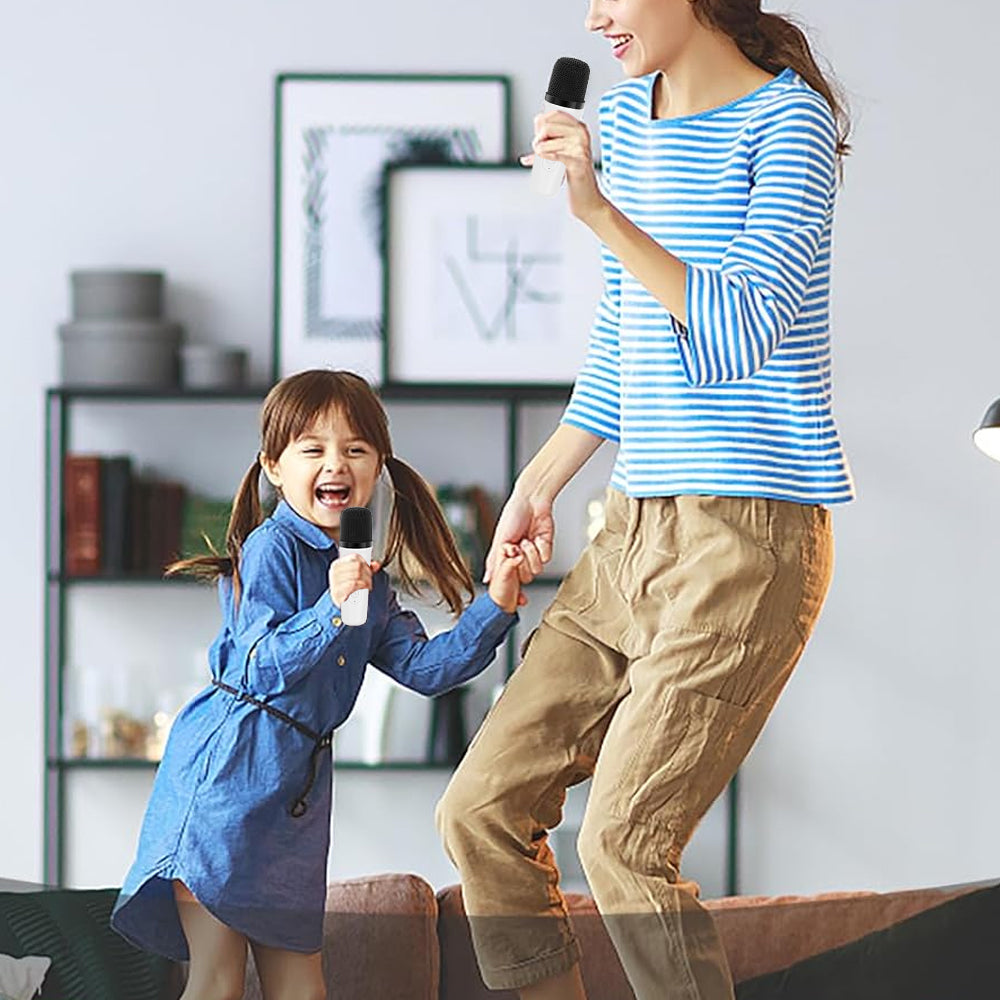 Mini Karaoke Machine Portable Bluetooth Speaker with 2 Wireless Microphones White