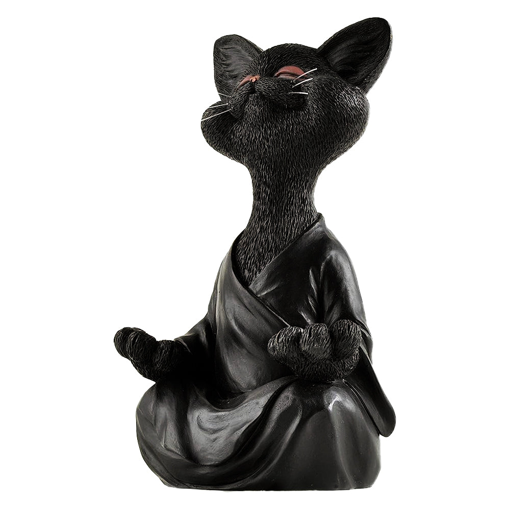 Whimsical Cat Buddha Figurine Meditation Yoga Decor Crafts Gifts 18cm-Black