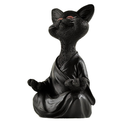 Whimsical Cat Buddha Figurine Meditation Yoga Decor Crafts Gifts 18cm-Black