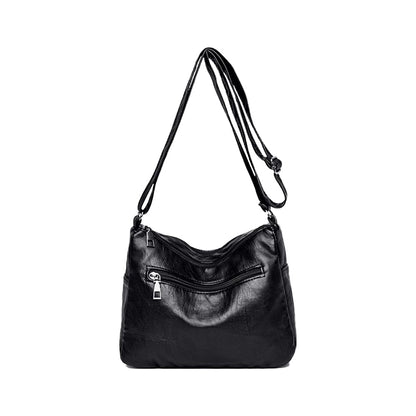 Women Multi Pocket Crossbody Bag Ladies Shoulder Bag PU Leather Mommy Bag Black