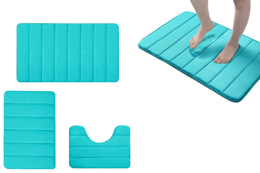 3Pcs Coral Fleece Bathroom Mat Anti Slip Toilet Rugs Fast Absorbent-Light Green