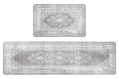 2Pcs Boho Anti-Fatigue Kitchen Mats Non-Slip Cushioned for Kitchen Sink Laundry -Gray