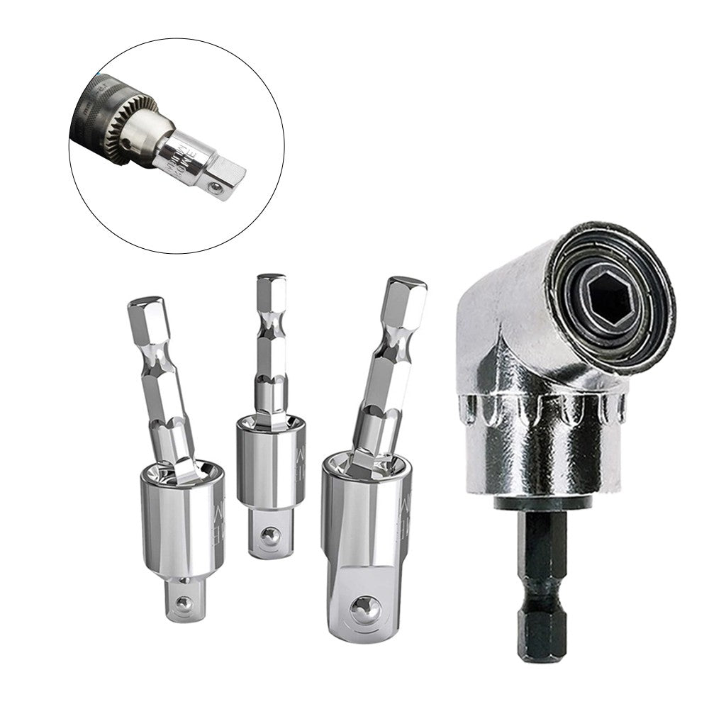 Drill Bit Extension Set Hex Socket Adapters with Angle Drill Adaptor Silver