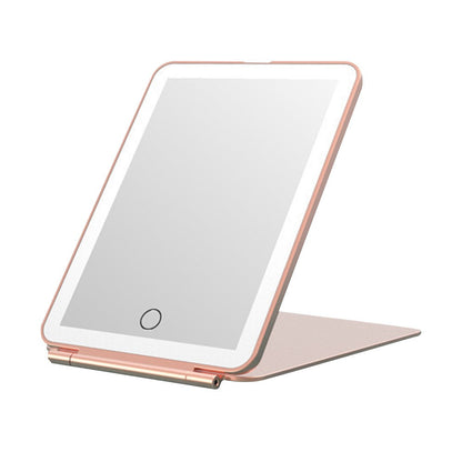 USB Rechargeable Makeup Mirror Portable Dimmable Vanity Mirror with 3 Light Colors Pink