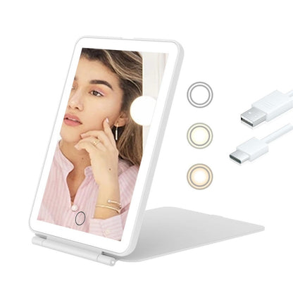 USB Rechargeable Makeup Mirror Portable Dimmable Vanity Mirror with 3 Light Colors White