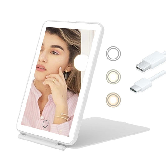 USB Rechargeable Makeup Mirror Portable Dimmable Vanity Mirror with 3 Light Colors White
