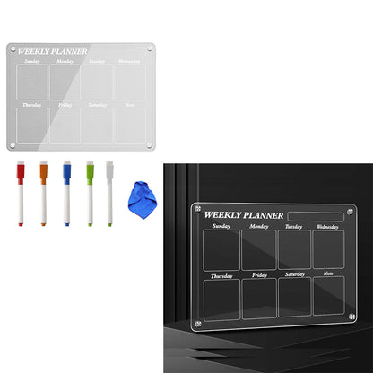 Acrylic Magnetic Calendar for Fridge Clear Dry Erase Board Planner with 5 Colorful Markers Weekly Style