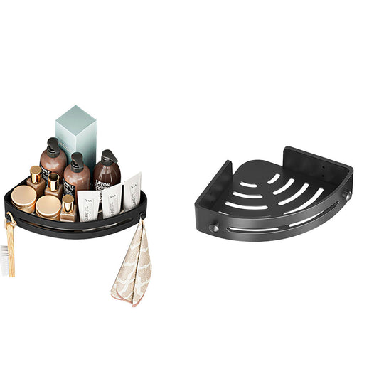 Corner Shower Caddy Punch-Free Wall Mounted Storage Shelf Organizer with Towel Rack for Bathroom Black