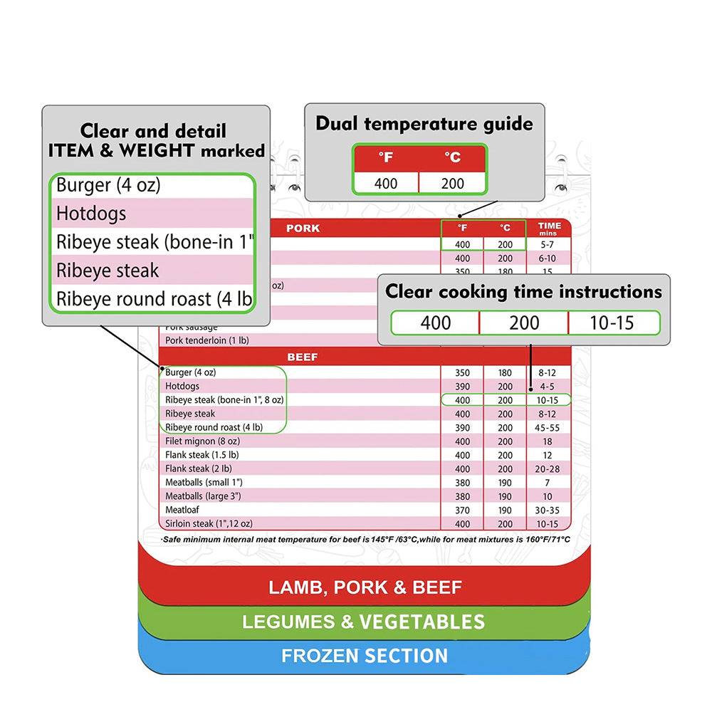 Air Fryer Magnetic Cheat Sheet Cooking Guide Booklet Cooking Times Chart ST1
