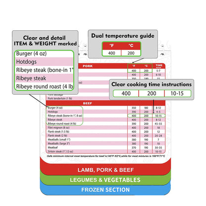 Air Fryer Magnetic Cheat Sheet Cooking Guide Booklet Cooking Times Chart ST1