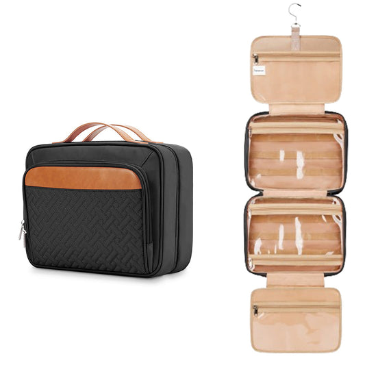 Travel Hanging Toiletry Bag Makeup Bag Packing Organizers with Jewelry Storage Compartment Black