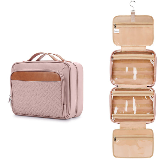 Travel Hanging Toiletry Bag Makeup Bag Packing Organizers with Jewelry Storage Compartment Pink