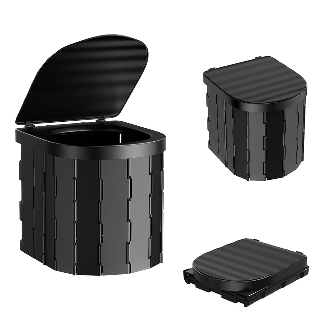 Portable Travel Camping Toilet Folding Toilet with Lid Car Potty Black