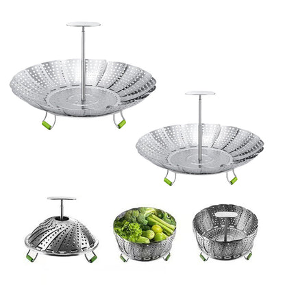 2Pcs Stainless Steel Steamer Tray Mesh Vegetable Basket with Removable Handle