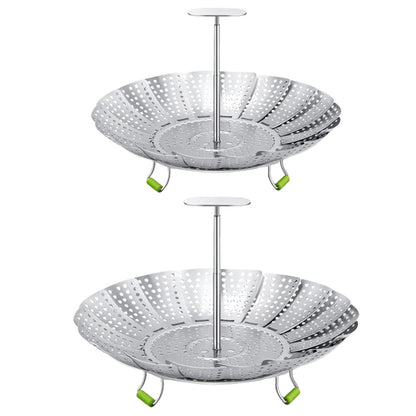 2Pcs Stainless Steel Steamer Tray Mesh Vegetable Basket with Removable Handle