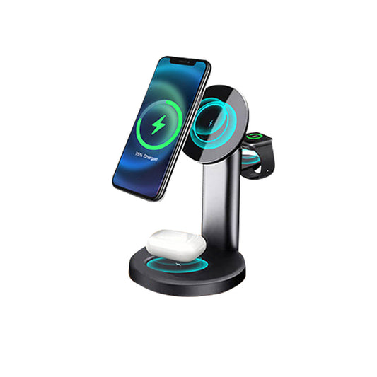 3-in-1 Wireless Magnetic Charging Station Charger Stand for iPhone Apple Watch AirPods Wireless Charging Phone Black
