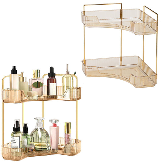 2-Tier Bathroom Corner Counter Organizer Countertop Vanity Rack Kitchen Spice Holder Amber