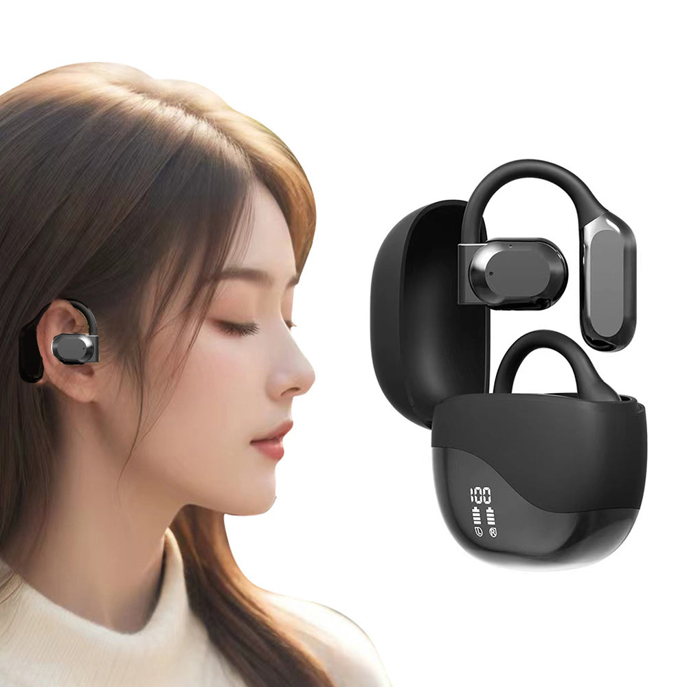Open Ear Headphone Bluetooth Wireless Earbud Sport Over Ear Earhooks LED Power Display Earphone Black