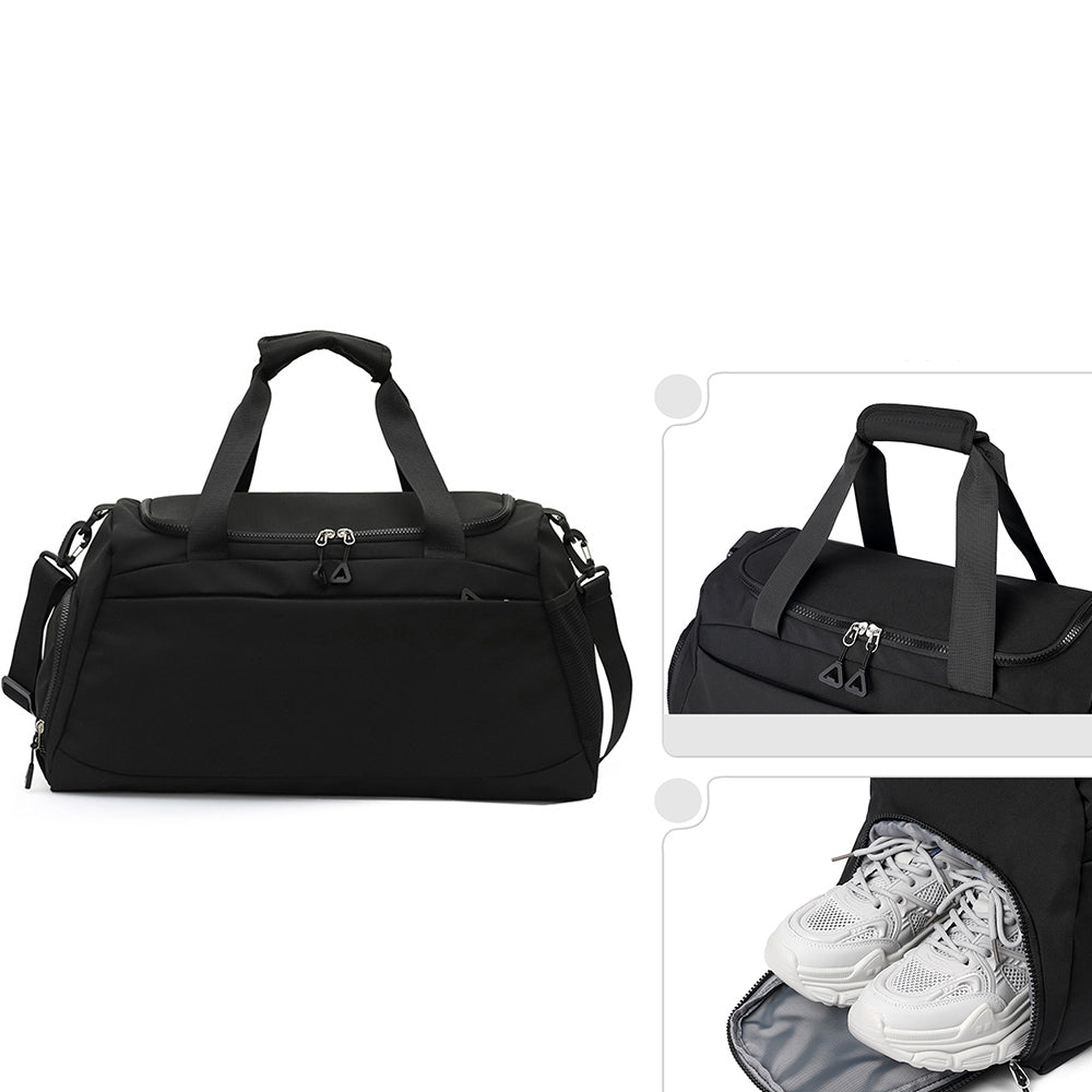 Gym Duffle Bag Travel Weekender Bag with Shoe Compartment Black