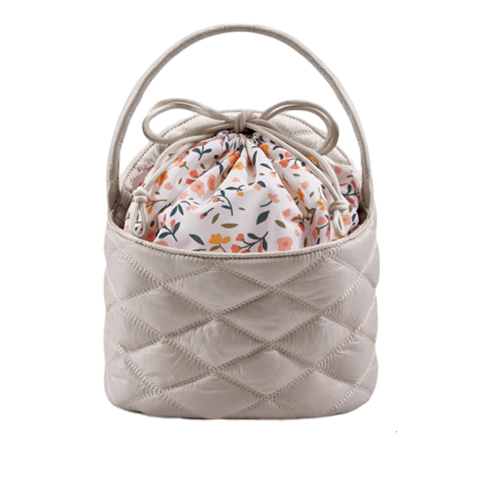 Stylish Barrel Drawstring Makeup Bag Travel Cosmetic Bags Toiletry Organizer Apricot