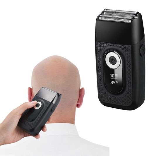 USB Rechargeable Electric Razor LED Display Shaver with Double Floating Blade for Men Black