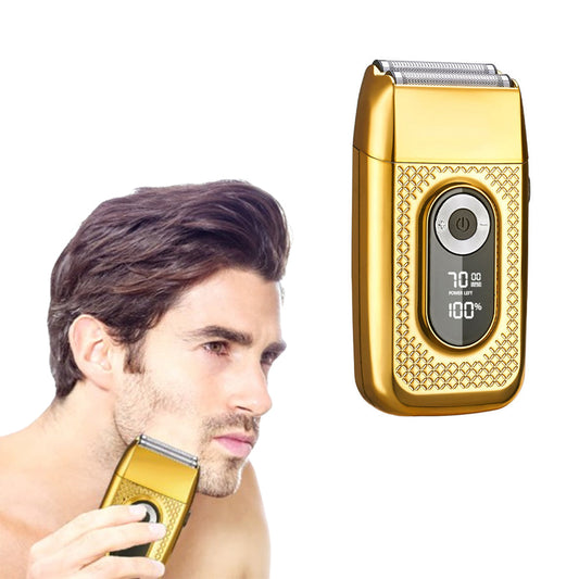 USB Rechargeable Electric Razor LED Display Shaver with Double Floating Blade for Men Gold