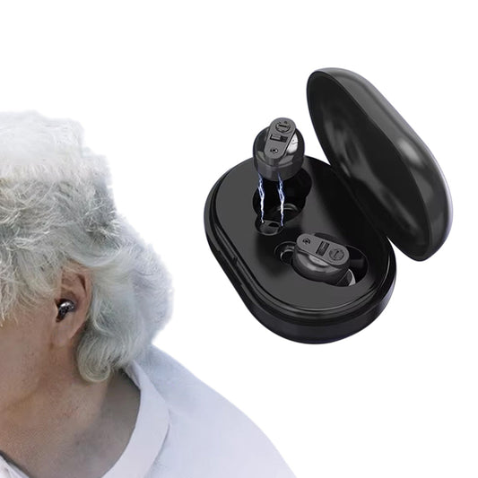 Wireless Hearing Amplifier Rechargeable Hearing Aids with Portable Charging Case Sound Enhancement for Hearing Loss Black