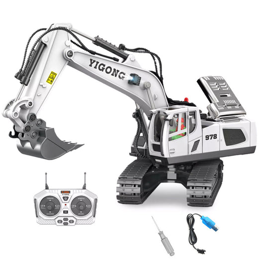 2.4GHz Remote Control Excavator RC Construction Car Toy with Light and Music White