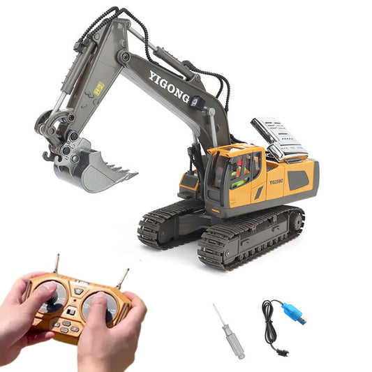 2.4GHz Remote Control Excavator RC Construction Car Toy with Light and Music Yellow