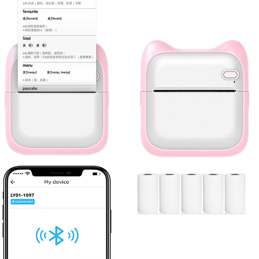 Pocket Bluetooth Thermal Printer Wireless Mobile Inkless Printer for Home Office Pink