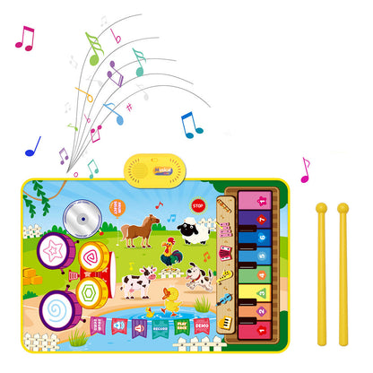 2-in-1 Piano Drum Mat Music Touch Music Mat Toys with 6 Instrument Sounds for Kids Green