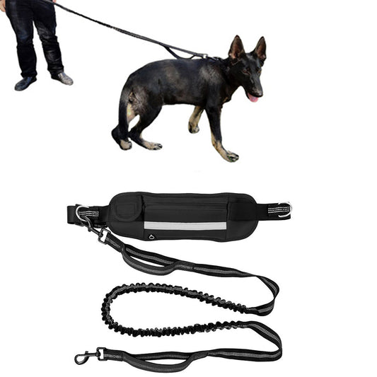 Hands Free Dog Walking Waist Bag with Adjustable Dog Leash Waist Belt Pouch Dog Running Rope Black