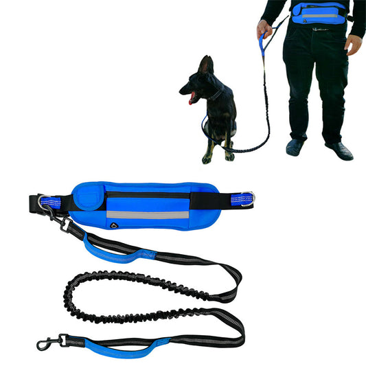 Hands Free Dog Walking Waist Bag with Adjustable Dog Leash Waist Belt Pouch Dog Running Rope Blue