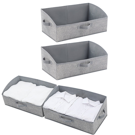 2Pcs  Storage Bin with Handles Large Capacity Closet Shelf Organizer for Clothes Blanket Hats Grey