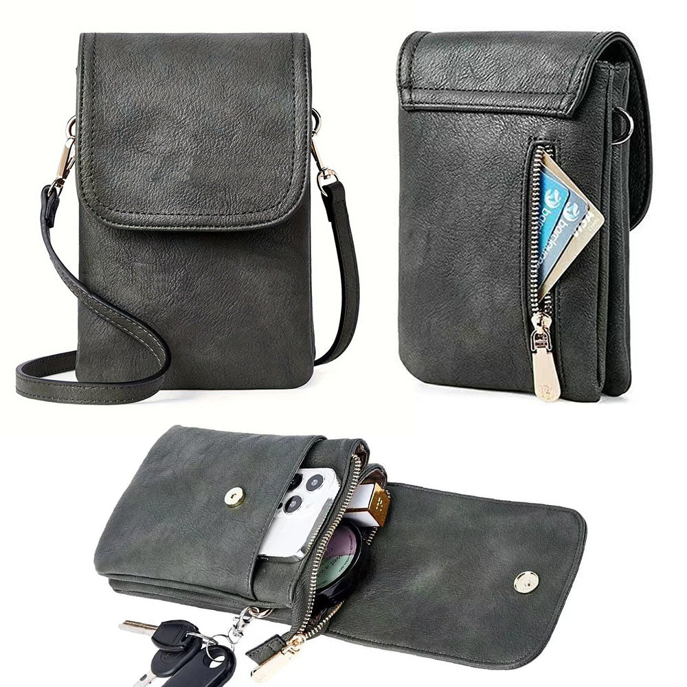 Trendy Crossbody Bags for Women PU Leather Triple Compartment Sling Purse for Cell Phone Black