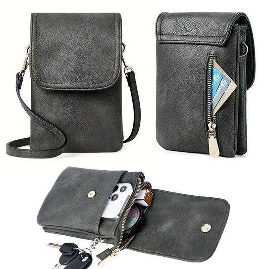 Trendy Crossbody Bags for Women PU Leather Triple Compartment Sling Purse for Cell Phone Black