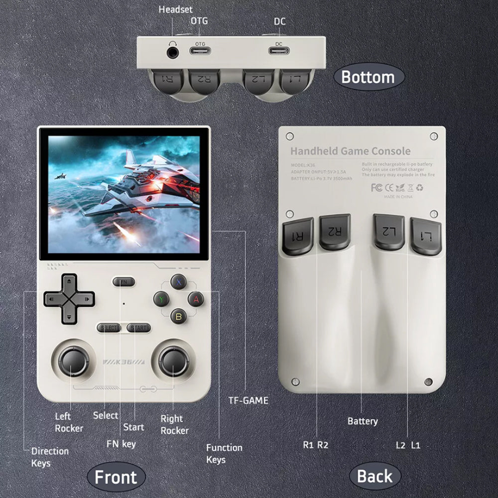 K36 Retro Handheld Game Console 64GB Video Consoles with 16000+ Games White
