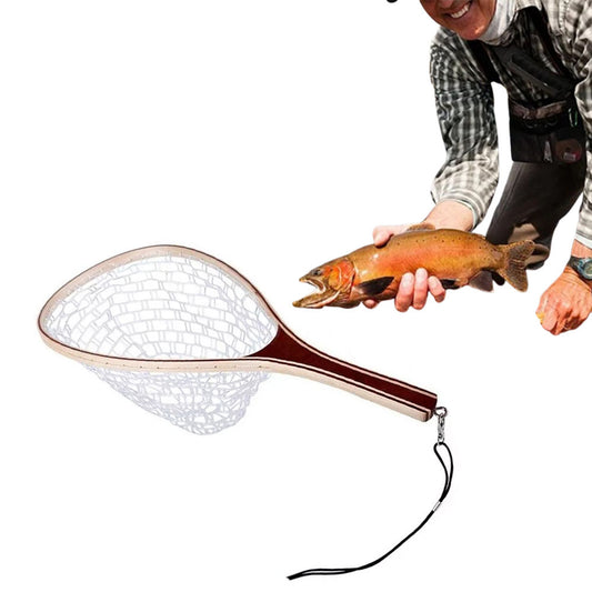 60CM Fly Fishing Landing Net Rubber Fish Catcher with Handle Frame Fishing Tool