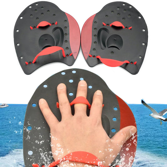 Pair of Unisex Swim Hand Paddles with Adjustable Straps Swimming Training Aid Red