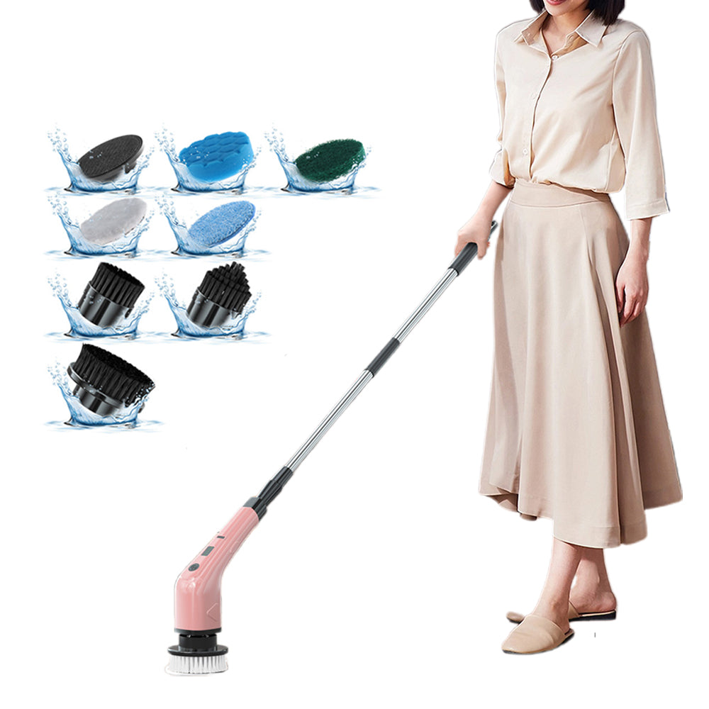 Cordless Electric Spin Scrubber Rechargeable Cleaning Brush with 7 Replaceable Brush Heads Pink
