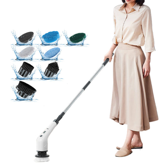 Cordless Electric Spin Scrubber Rechargeable Cleaning Brush with 7 Replaceable Brush Heads White