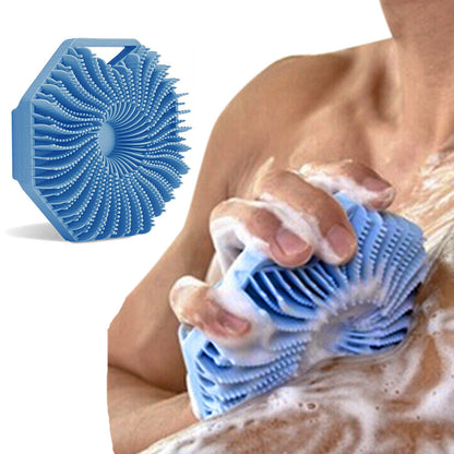 Silicone Body Scrubber Exfoliating Shower Brush with Anti-Slippery Handles Bathing Tool Blue