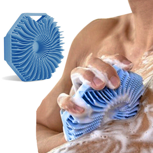 Silicone Body Scrubber Exfoliating Shower Brush with Anti-Slippery Handles Bathing Tool Blue