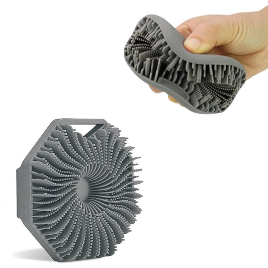 Silicone Body Scrubber Exfoliating Shower Brush with Anti-Slippery Handles Bathing Tool Gray